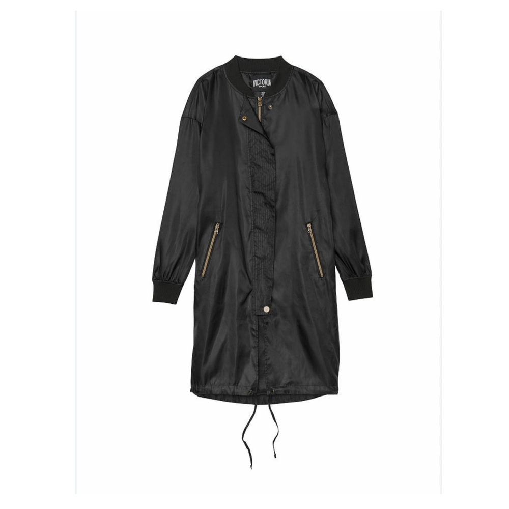 Victoria Secret Sport Long Full-Zip Snap Front Tie Hem Bomber Jacket Black M